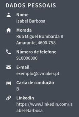 Informação pessoal para empregado de bar cv