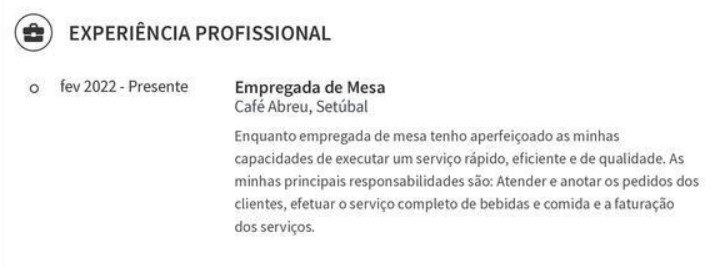 Experiência de trabalho para empregado de bar cv