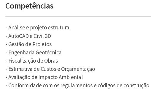 competência para engenheiro civil cv