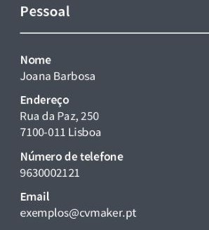 Informação pessoal para marketing cv