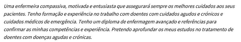 Declaração pessoal para enfermagem cv