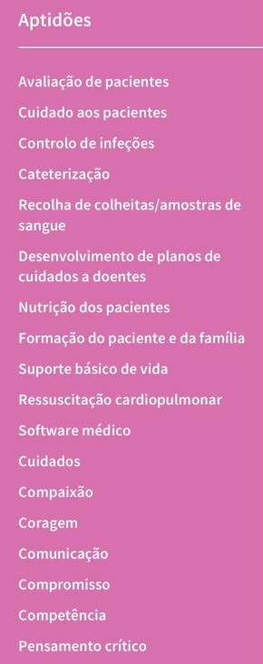 competências para enfermagem cv